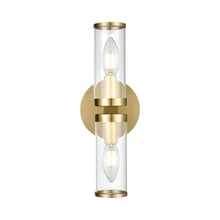 Load image into Gallery viewer, Revolve Bath Double Wall Light in Natural Brass.
