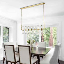 Load image into Gallery viewer, Revolve Linear Pendant Light in Dining Room.
