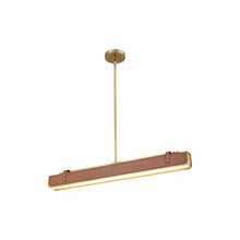 Load image into Gallery viewer, Valise LED Linear Pendant Light in Small/Vintage Brass/Cognac Leather.
