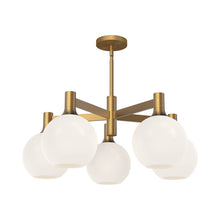 Load image into Gallery viewer, Castilla Chandelier in Aged Gold/Opal Matte Glass (5-Light).
