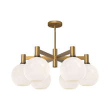 Load image into Gallery viewer, Castilla Chandelier in Aged Gold/Opal Matte Glass (6-Light).
