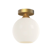 Load image into Gallery viewer, Castilla Flush Mount Ceiling Light in Aged Gold/Opal Matte Glass (Small).
