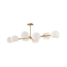 Load image into Gallery viewer, Willow Linear Pendant Light in Brushed Gold/Opal Matte Glass.
