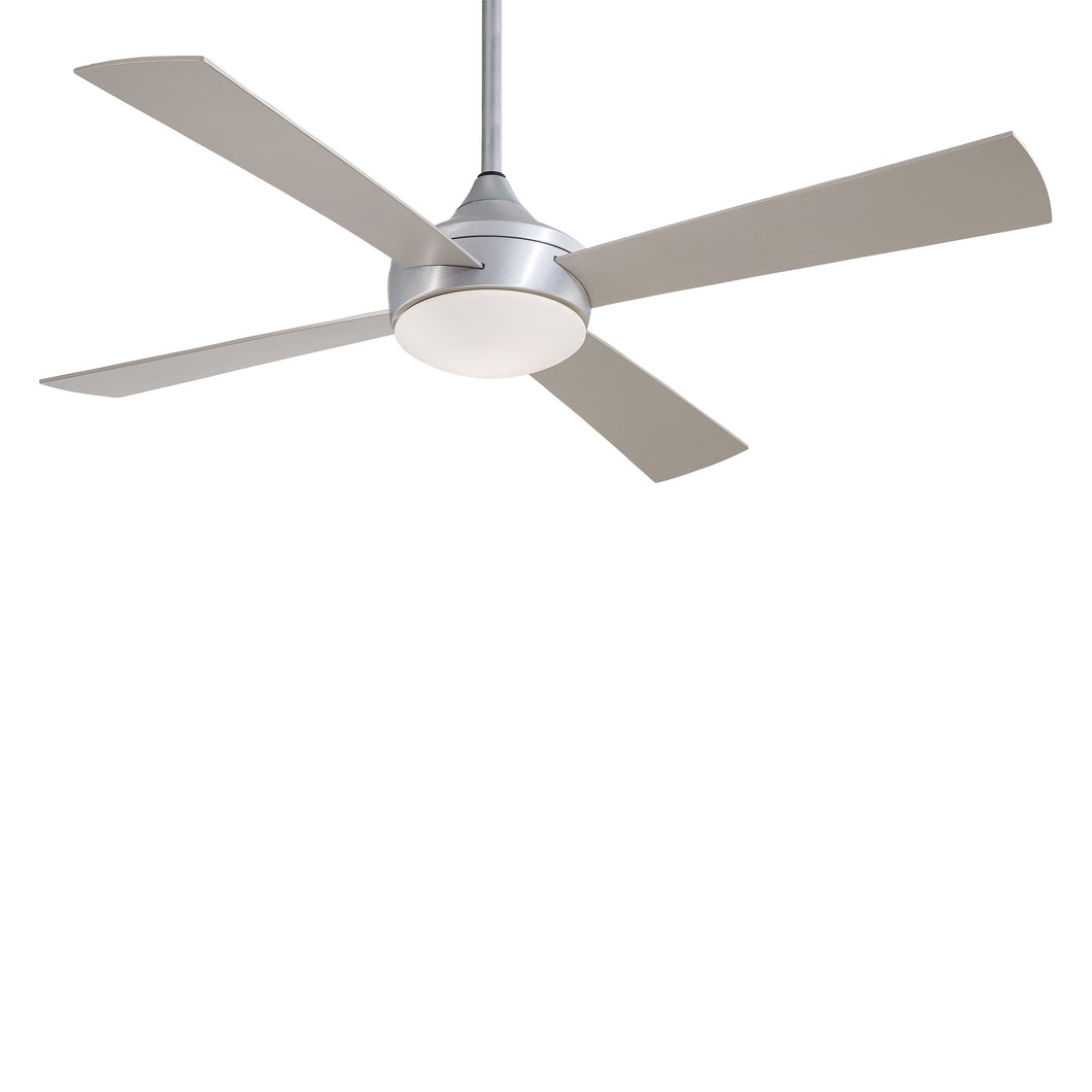 Aluma Outdoor Ceiling Fan in Brushed Aluminum / Etched Opal/Halogen.