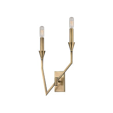 Load image into Gallery viewer, Archie Wall Light in Right/Aged Brass.
