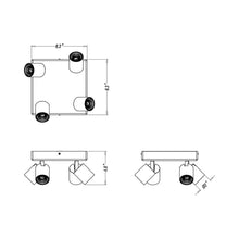 Load image into Gallery viewer, Cayman Square LED Semi 4-Light Ceiling Light - line drawing.

