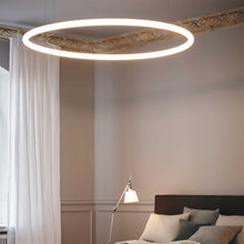 Load image into Gallery viewer, Alphabet of Light LED Circular Suspension Light in bedroom.
