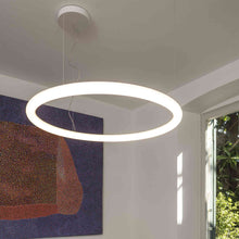 Load image into Gallery viewer, Alphabet of Light LED Circular Suspension Light in living room.
