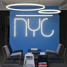 Load image into Gallery viewer, Alphabet of Light LED Linear Suspension Light in office.
