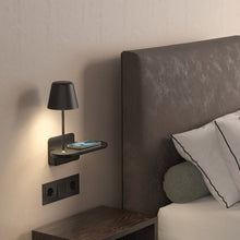 Load image into Gallery viewer, Ito LED Wall Light With Charging Shelf in bedroom.
