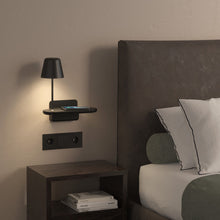 Load image into Gallery viewer, Ito LED Wall Light With Charging Shelf in bedroom.
