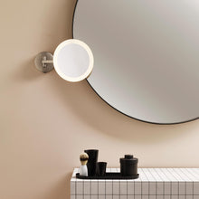 Load image into Gallery viewer, Mascali Round LED Magnifying Mirror in bathroom.
