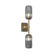 Load image into Gallery viewer, Tacoma Twin LED Wall Light in Antique Brass/Reed Ribbed Glass.
