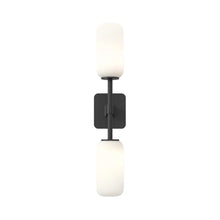 Load image into Gallery viewer, Tacoma Twin LED Wall Light in Matt Black/Reed Glass.

