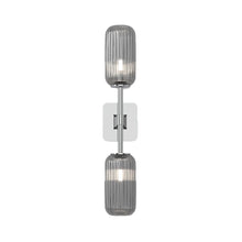 Load image into Gallery viewer, Tacoma Twin LED Wall Light in Polished Chrome/Reed Ribbed Glass.

