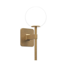 Load image into Gallery viewer, Tacoma Wall Light in Antique Brass/White Glass (Small).
