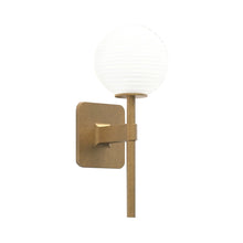 Load image into Gallery viewer, Tacoma Wall Light in Antique Brass/White Ribbed Glass (Small).
