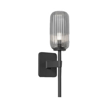 Load image into Gallery viewer, Tacoma Wall Light in Matt Black/Reed Ribbed Glass (Small).
