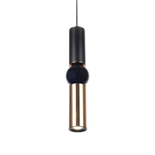 Load image into Gallery viewer, Cicada Ball Pendant Light in Matte Black with Brushed Brass Shade.
