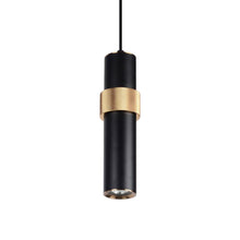 Load image into Gallery viewer, Cicada Band Pendant Light in Black with Brass Knurled Ring.
