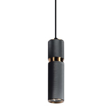 Load image into Gallery viewer, Cicada Pendant Light in Knurled Dark Grey with Aged Brass Accents.
