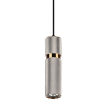 Load image into Gallery viewer, Cicada Pendant Light in Knurled Light Grey with Brass Accents.

