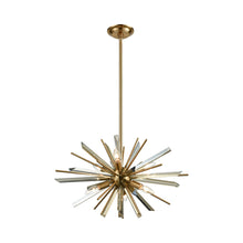 Load image into Gallery viewer, Palisades Avenue Pendant Light in Antique Brass (6-Light).

