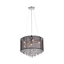 Load image into Gallery viewer, Riverside Dr. Drum Pendant Light in Black Organza Silk (4-Light).
