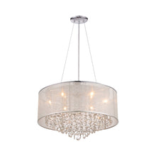 Load image into Gallery viewer, Riverside Dr. Drum Pendant Light in Silver Organza Silk (6-Light).
