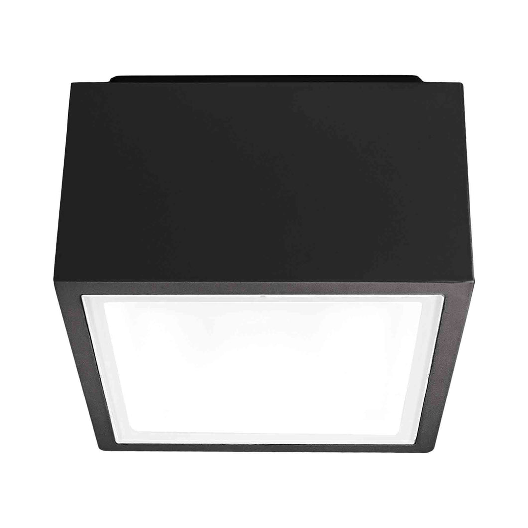 Bloc Outdoor LED Flush Mount Ceiling Light in Black.