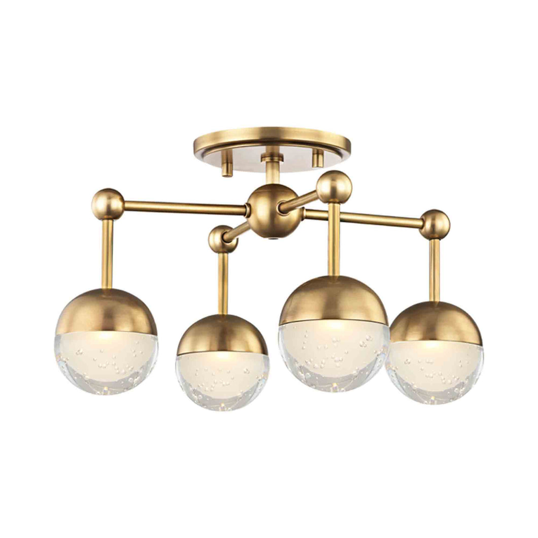 Boca LED Flush Mount Ceiling Light in Aged Brass.