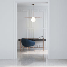 Load image into Gallery viewer, Bola LED Disc Pendant Light in office.

