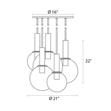 Load image into Gallery viewer, Bubbles Multi Light Pendant Light - line drawing.
