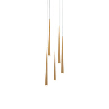 Load image into Gallery viewer, Cascade Etched Glass Round LED Chandelier in Aged Brass (5-Light).
