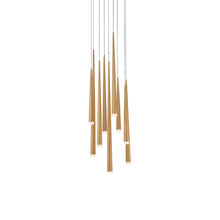Load image into Gallery viewer, Cascade Etched Glass Round LED Chandelier in Aged Brass (9-Light).
