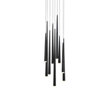 Load image into Gallery viewer, Cascade Etched Glass Round LED Chandelier in Black (9-Light).
