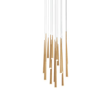 Load image into Gallery viewer, Cascade Etched Glass Round LED Chandelier in Aged Brass (15-Light).
