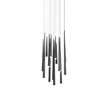 Load image into Gallery viewer, Cascade Etched Glass Round LED Chandelier in Black (15-Light).
