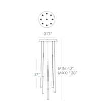 Load image into Gallery viewer, Cascade Etched Glass Round LED Chandelier - line drawing.
