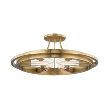 Load image into Gallery viewer, Chambers Semi Flush Mount Ceiling Light in Aged Brass.

