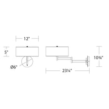 Load image into Gallery viewer, Chelsea LED Swing Arm Wall Light - line drawing.
