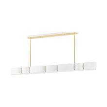 Load image into Gallery viewer, Opal Linear Pendant Light in Soft White/Vintage Brass.
