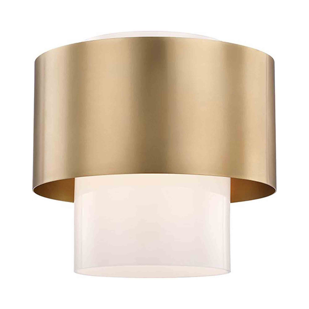 Corinth Flush Mount Ceiling Light in Aged Brass.
