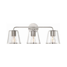 Load image into Gallery viewer, Fulton Vanity Wall Light in Polished Nickel (Clear Glass).
