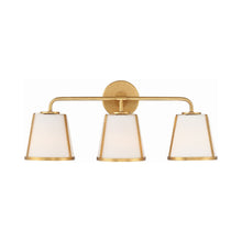 Load image into Gallery viewer, Fulton Vanity Wall Light in Antique Gold (Etched Opal).
