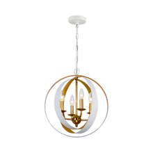 Load image into Gallery viewer, Luna Sphere Chandelier in Matte White/Antique Gold (4-Light).
