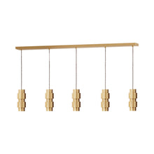 Load image into Gallery viewer, Cluster LED Pendant Light in Line/Satin Brass (5-Light).
