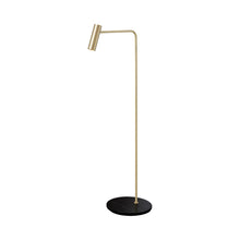 Load image into Gallery viewer, Heron LED Floor Lamp in Satin Brass/Black Marquina Marble.
