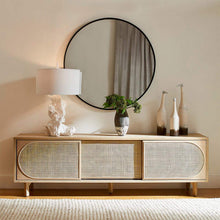 Load image into Gallery viewer, Driftwood Table Lamp with Linen Shade in living room.
