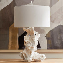 Load image into Gallery viewer, Driftwood Table Lamp with Linen Shade in Detail.
